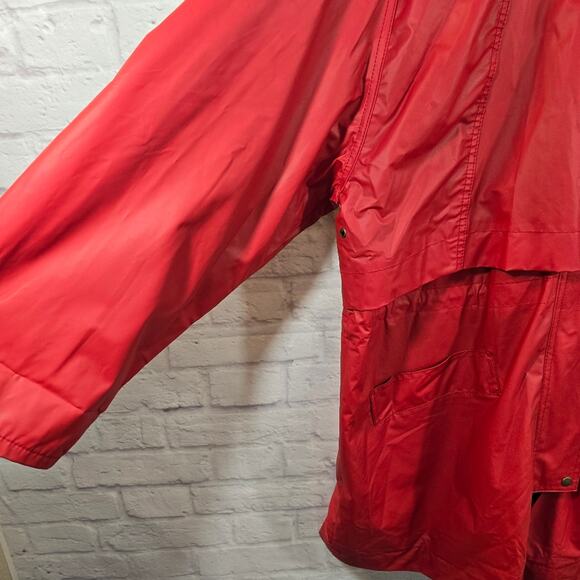 M Totes Red Raincoat Vintage Women's Size L Black White Polka Dot Lined Hooded - Picture 3 of 14